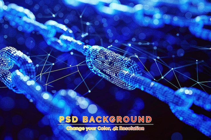 PSD blockchain-konzept kette von netzwerkverbindungen