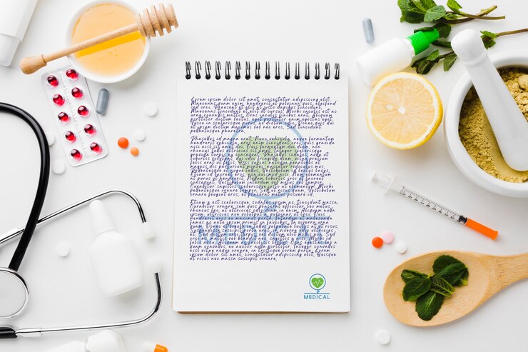 PSD bloco de notas com ingredientes saudáveis plana leigos