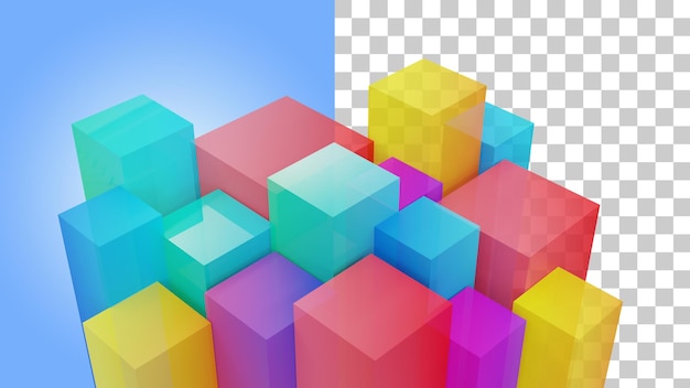 PSD blocos 3d com cor abstrata e fundo transparente