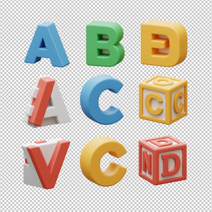 PSD blocos de alfabeto 3d coloridos