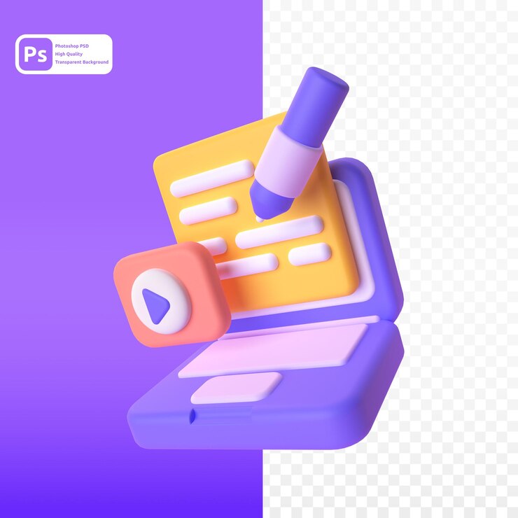 PSD blog en render 3d para presentación web de activos gráficos u otros