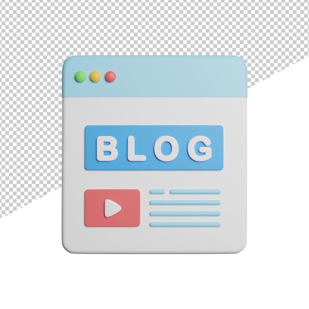 Blog Site Site Web vue de face illustration d'icône de rendu 3d sur fond transparent