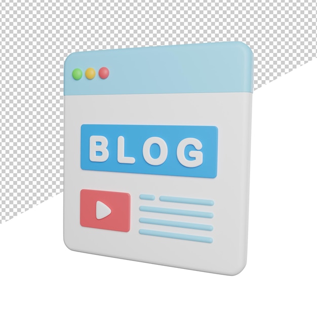 Blog-Site Website-Seitenansicht 3D-Rendering-Symbolillustration auf transparentem Hintergrund
