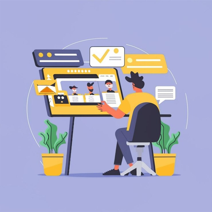 PSD blogging concept with people scene