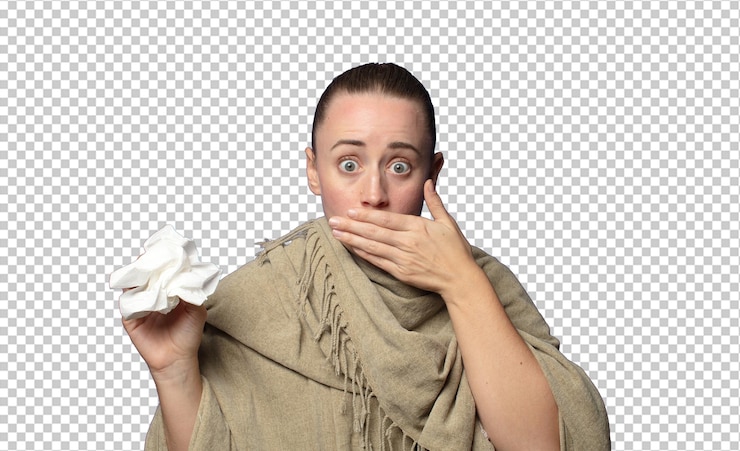 PSD blonde junge schöne frau grippe konzept
