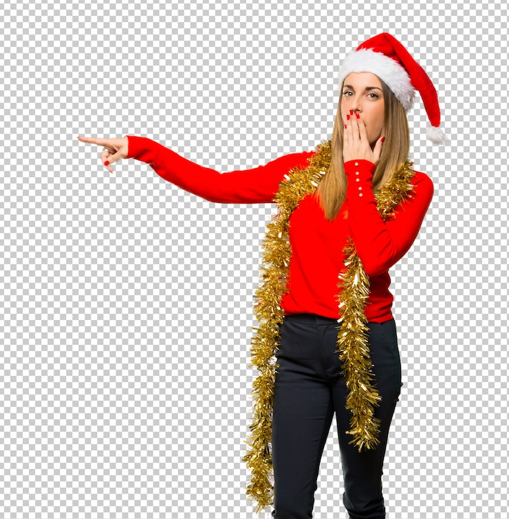 PSD blonde woman dressed up for christmas holidays 