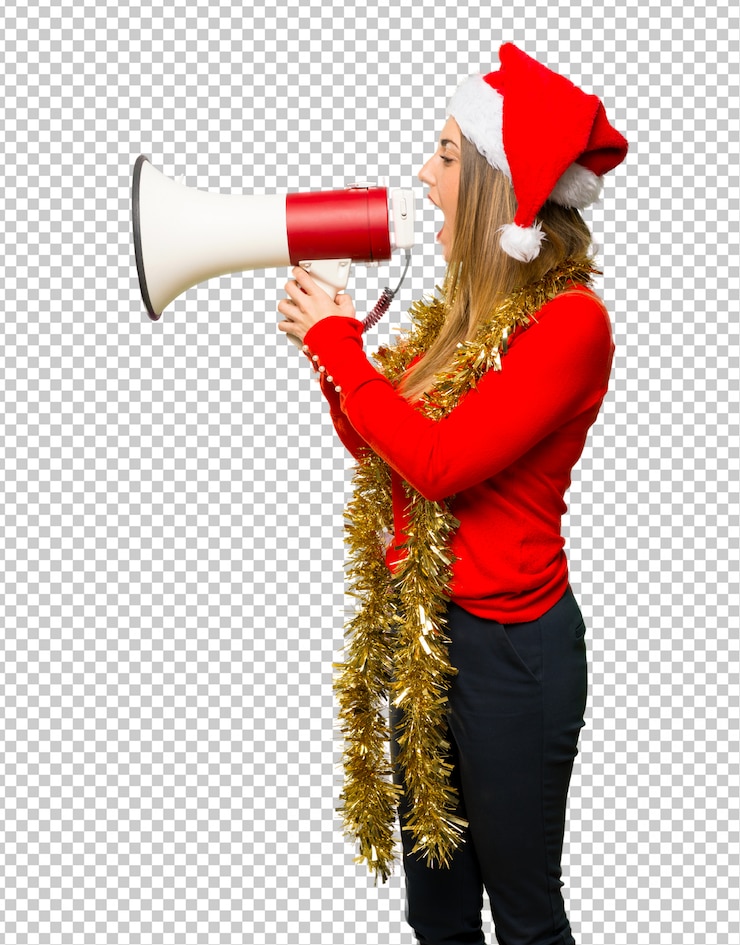 PSD blonde woman dressed up for christmas holidays 