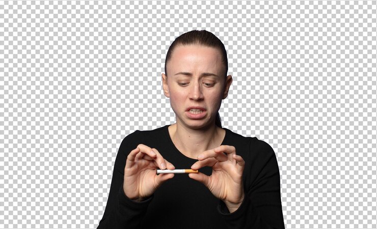 PSD blonde young pretty woman with a cigarette