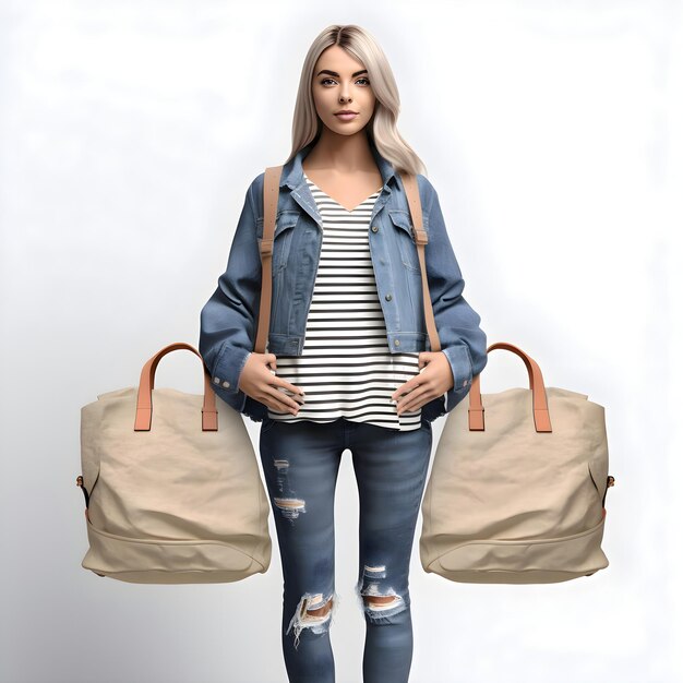 PSD blondes mädchen in jeans und jeansjacke mit einer tasche