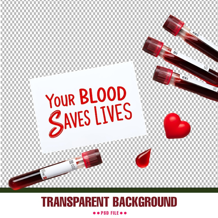 PSD blood donation awareness design with transparent background