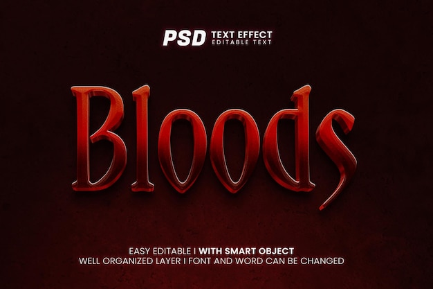 Bloods bearbeitbare Texteffekt-Modellvorlage Premium Psd