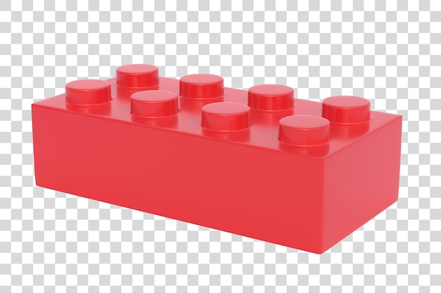 Bloque de construcción de juguete de plástico rojo aislado en fondo blanco Ilustración de renderización 3D