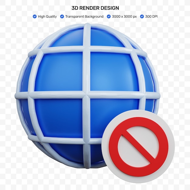 PSD bloque de internet de renderizado 3d con señal de prohibición aislada