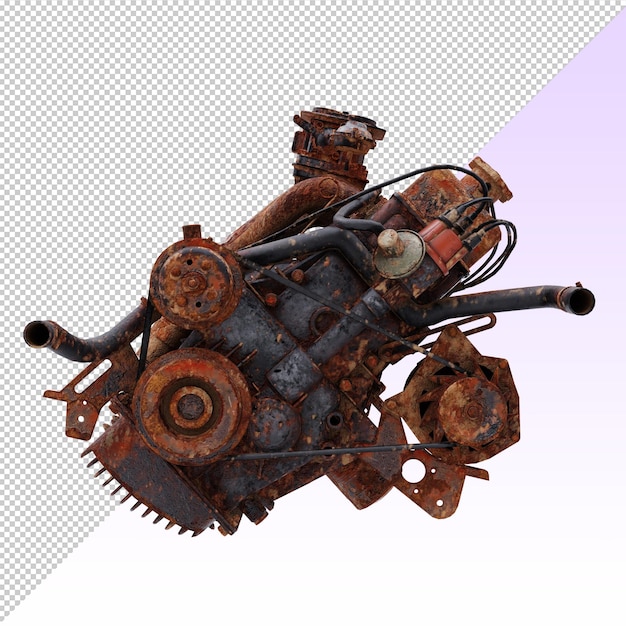 El bloque del motor del coche viejo está oxidado.