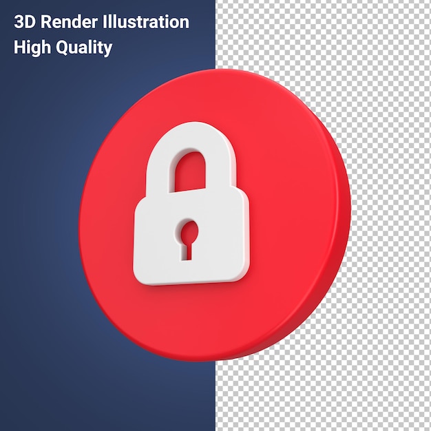 PSD bloquear icono renderizado 3d en botón rojo