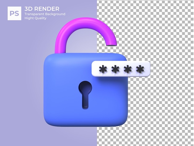 PSD bloqueo 3d y campo de contraseña concepto de inicio de sesión seguro protegido por contraseña