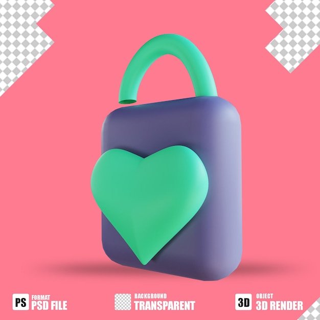 Bloqueo de amor de ilustración 3d adecuado para el día de san valentín