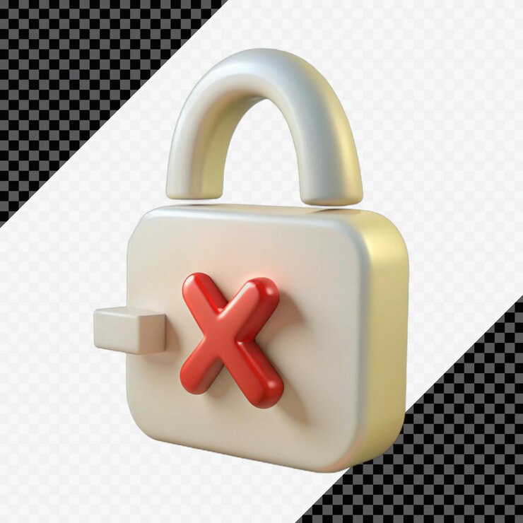 PSD bloqueo cerrado en 3d con icono de x rojo