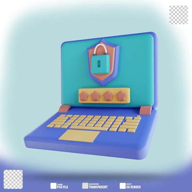 Bloqueo de contraseña de computadora portátil de ilustración 3D 3