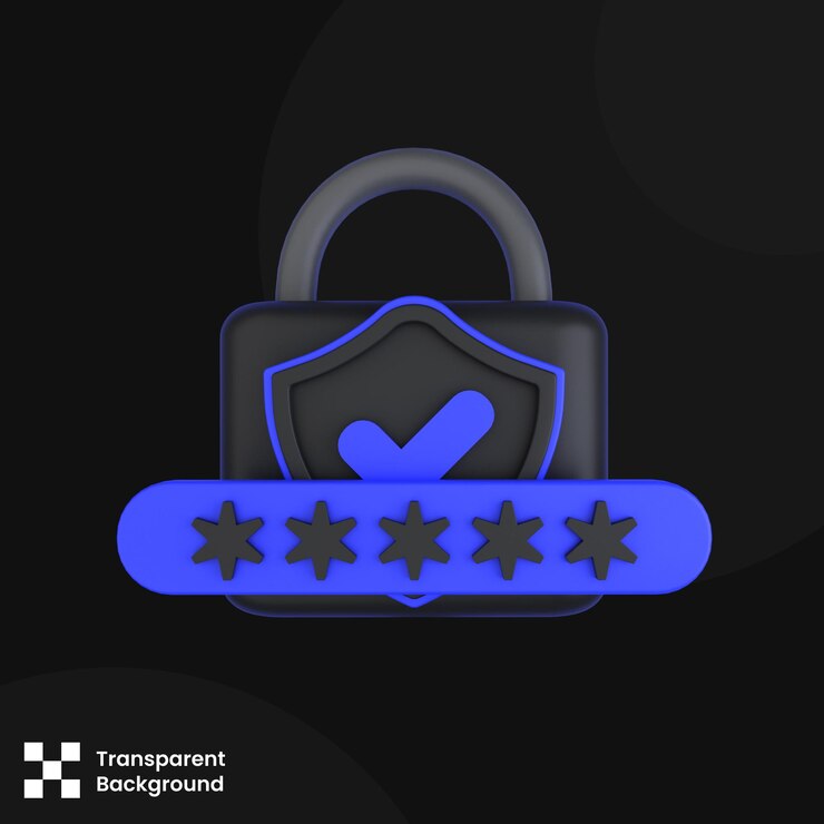 PSD bloqueo de contraseña de la ilustración 3d aislada en fondo blanco seguridad 3d concepto ilustración de renderización 3d