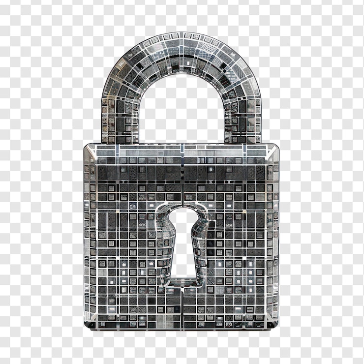 PSD bloqueo digital moderno big data con código de computadora encriptado vista frontal aislado en fondo de transparencia