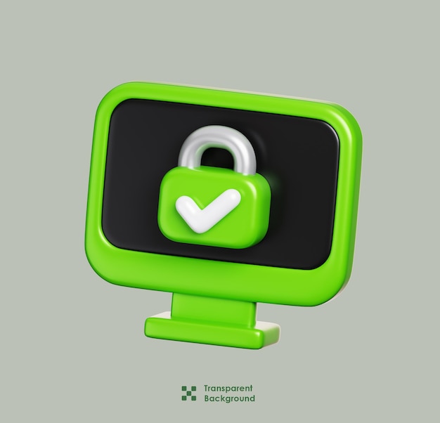 El bloqueo de seguridad de Internet en la pantalla de la computadora muestra el icono de red de computadora y seguridad cibernética 3D