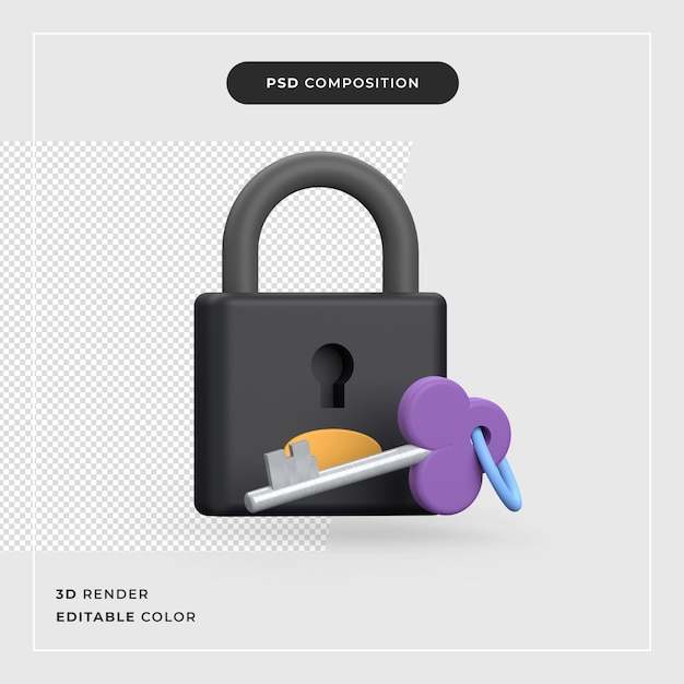 Bloqueo de seguridad seguro de icono 3D con la tecla de desbloqueo
