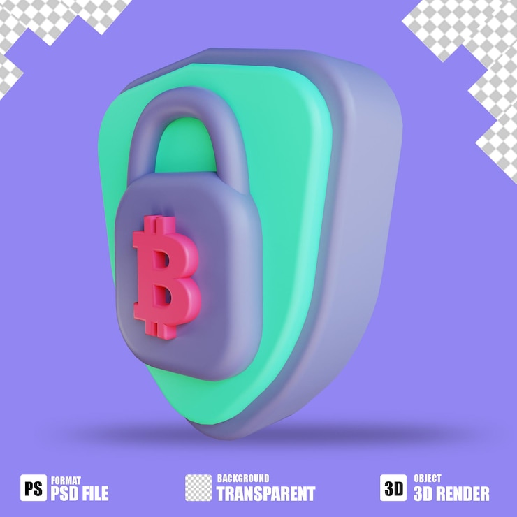 PSD bloqueo seguro 4 de bitcoin de ilustración 3d adecuado para criptomonedas