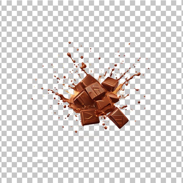 Bloques de chocolate explotando aislados sobre un fondo transparente