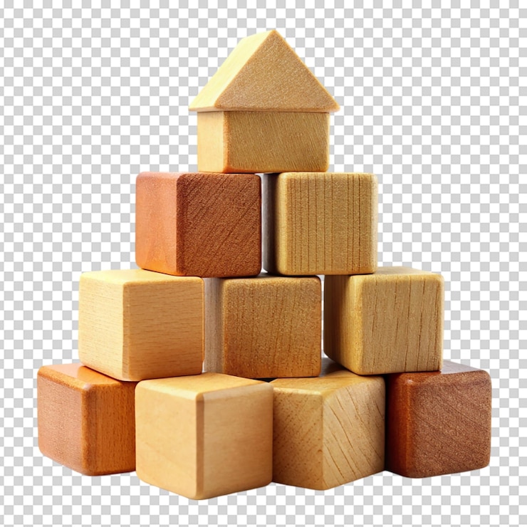 PSD bloques de construcción de madera aislados sobre un fondo blanco