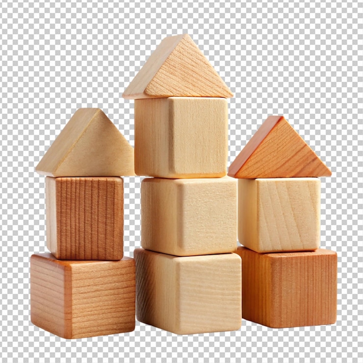 PSD bloques de construcción de madera aislados sobre un fondo blanco
