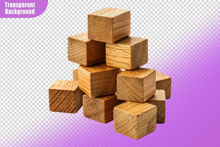 PSD bloques de construcción de madera aislados sobre un fondo transparente