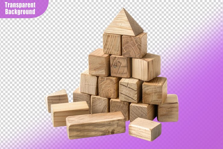 PSD bloques de construcción de madera aislados sobre un fondo transparente