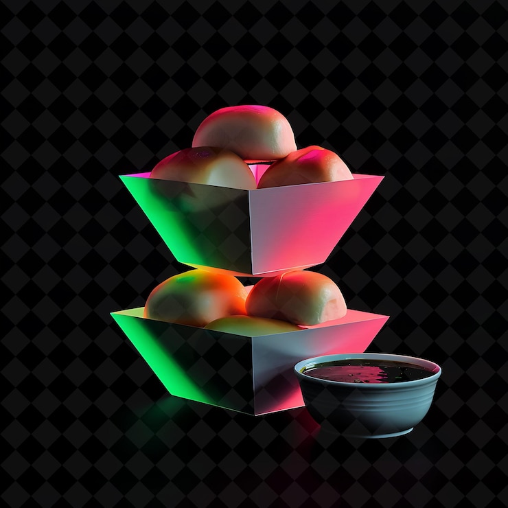 PSD bloques geométricos de neón baozi panes en un p png reciclable apilable decoración de alimentos de neón colección y2k