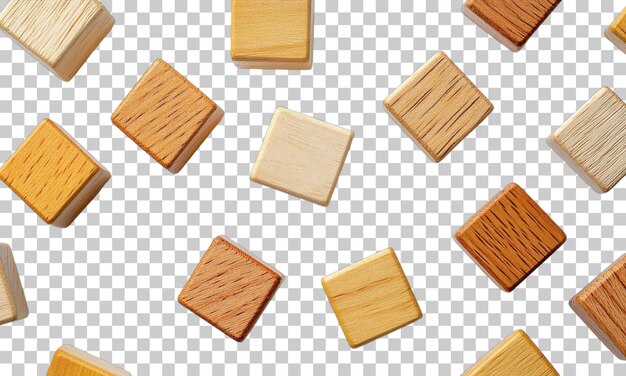 Bloques de madera de colores esparcidos artísticamente sobre un fondo blanco limpio para un tiempo de juego creativo