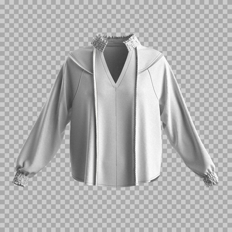 PSD blouse à cou blanc avec col à ruffe moquette 3d à fond transparent