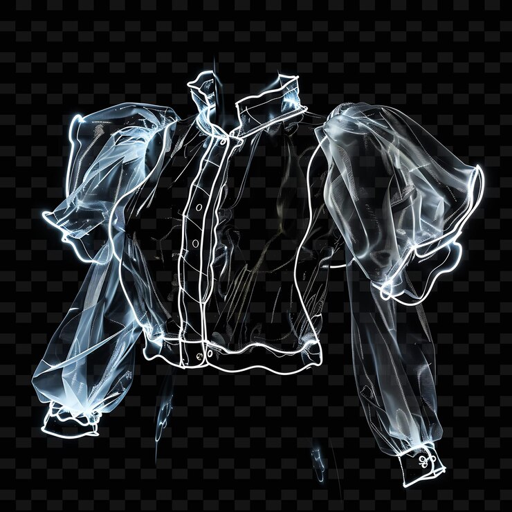 PSD blouse with puffed sleeves made with rayon organza glowing i png unique neon fashion clothing