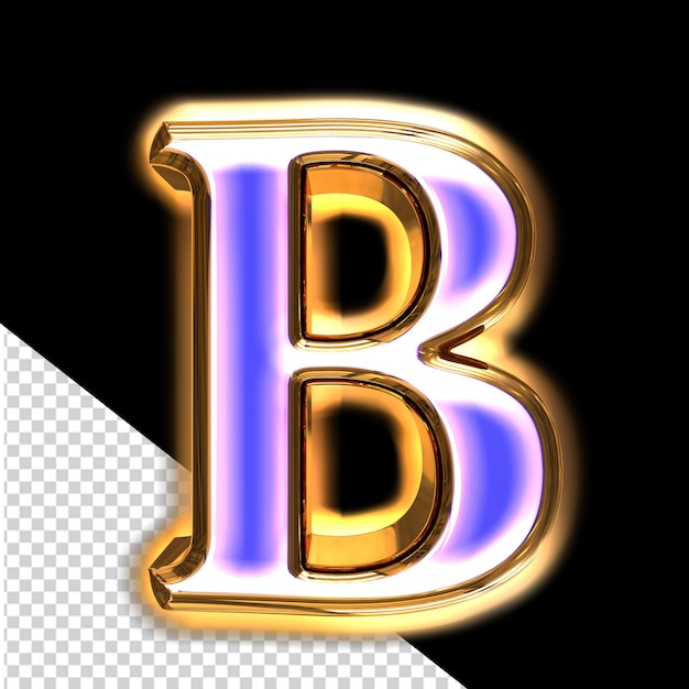 Blue 3d symbol in a golden frame with glow letter b