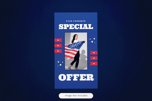 PSD blue 4th of july oferta especial instagram story 02