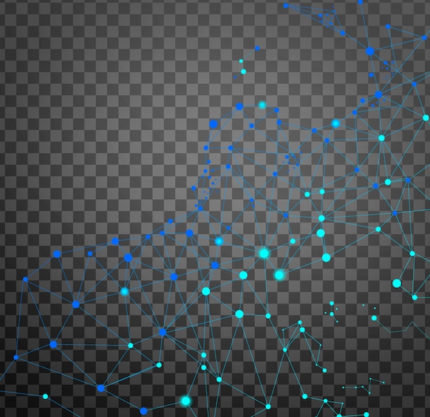 Blue abstract technology abstract style floating point lines on a transparent background
