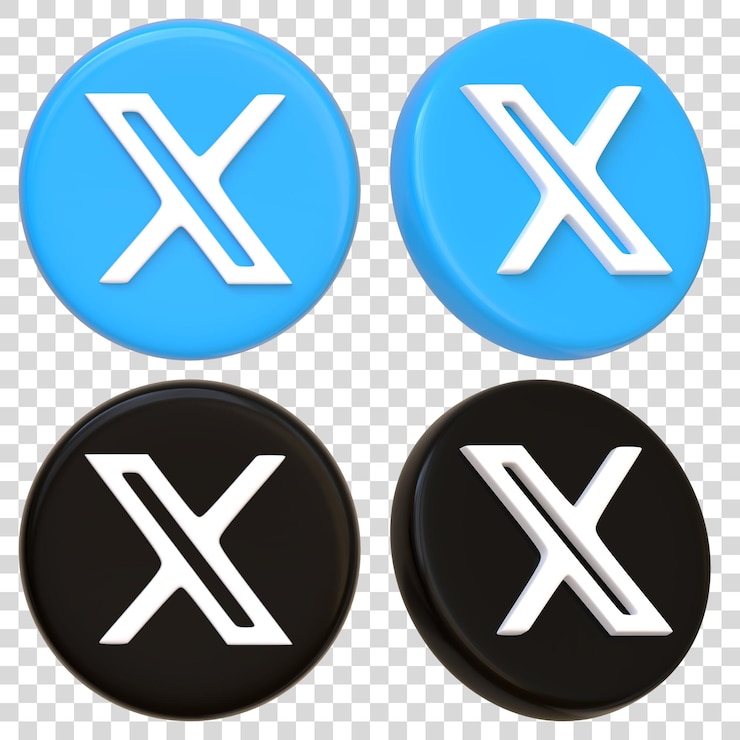 PSD blue and black x app icons twitter 3d render illustration