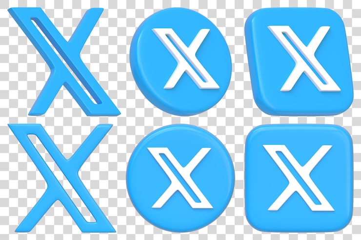 PSD blue and black x app icons twitter 3d render illustration
