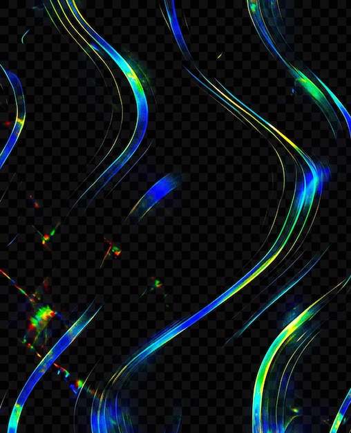 blue and green light waves on transparent background