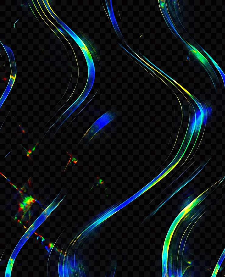 PSD blue and green light waves on transparent background