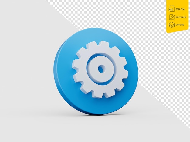 Blue And White 3d Realistic Gear Setting Icon Cog Wheel Symbol On White Background 3d Illustration