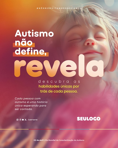 Blue april autism awareness feed autismo não define ele revela psd editável