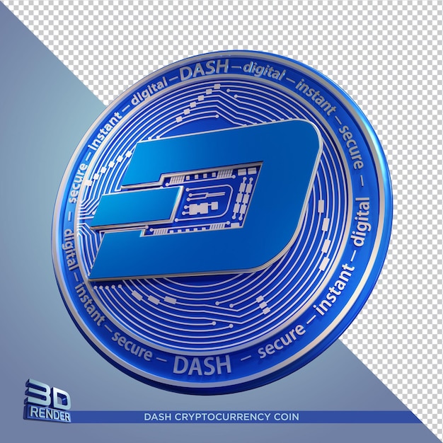 Blue coins dash criptomoeda renderização 3d isolada