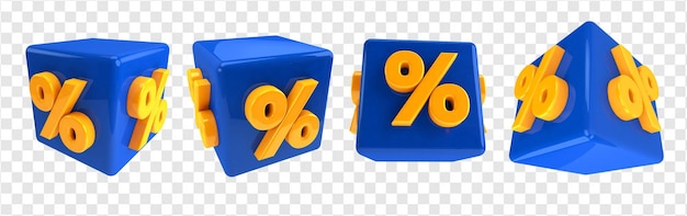 Blue cube with 3D percent symbol for compositing