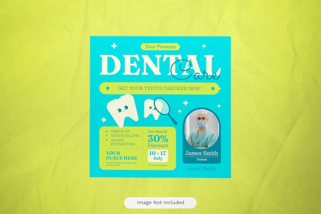 PSD blue flat design dental care post nas redes sociais