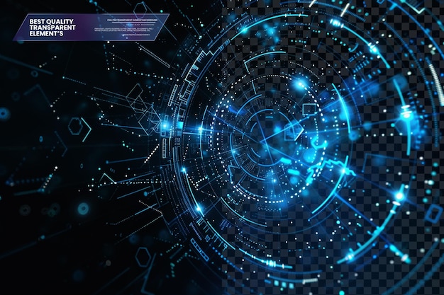 Blue Glowing Futuristic Circle with Circuit Board Elements on Transparent Background